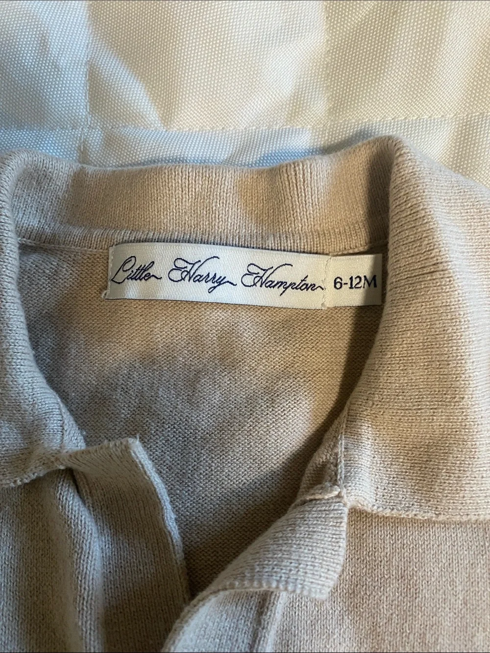 Beige and Cream Men’s Short-Sleeve Polo Sweater by Little Harry Hampton